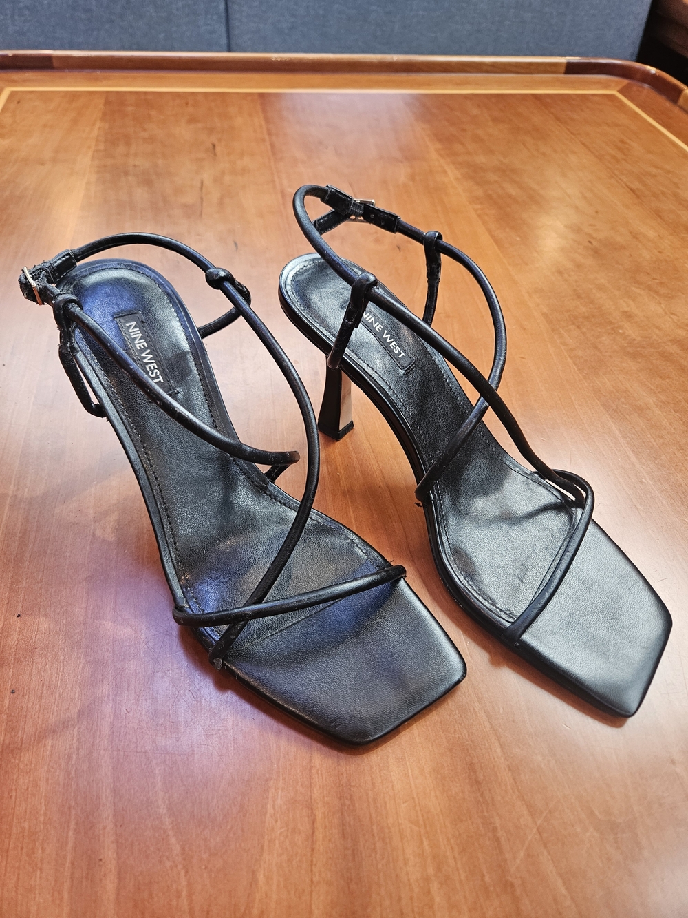 Nine West Black Strappy Square-Toe Stiletto Sandals